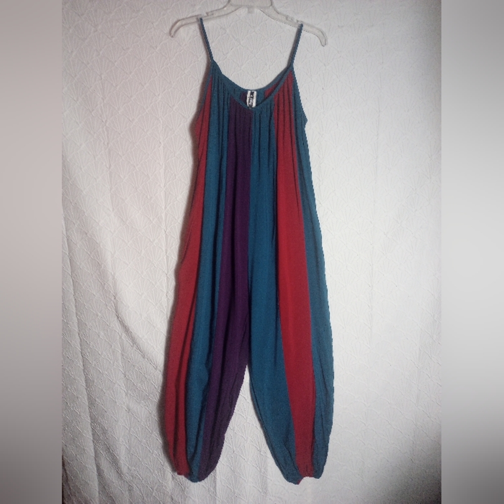 K Too Med Jumpsuit Burgundy And Teal